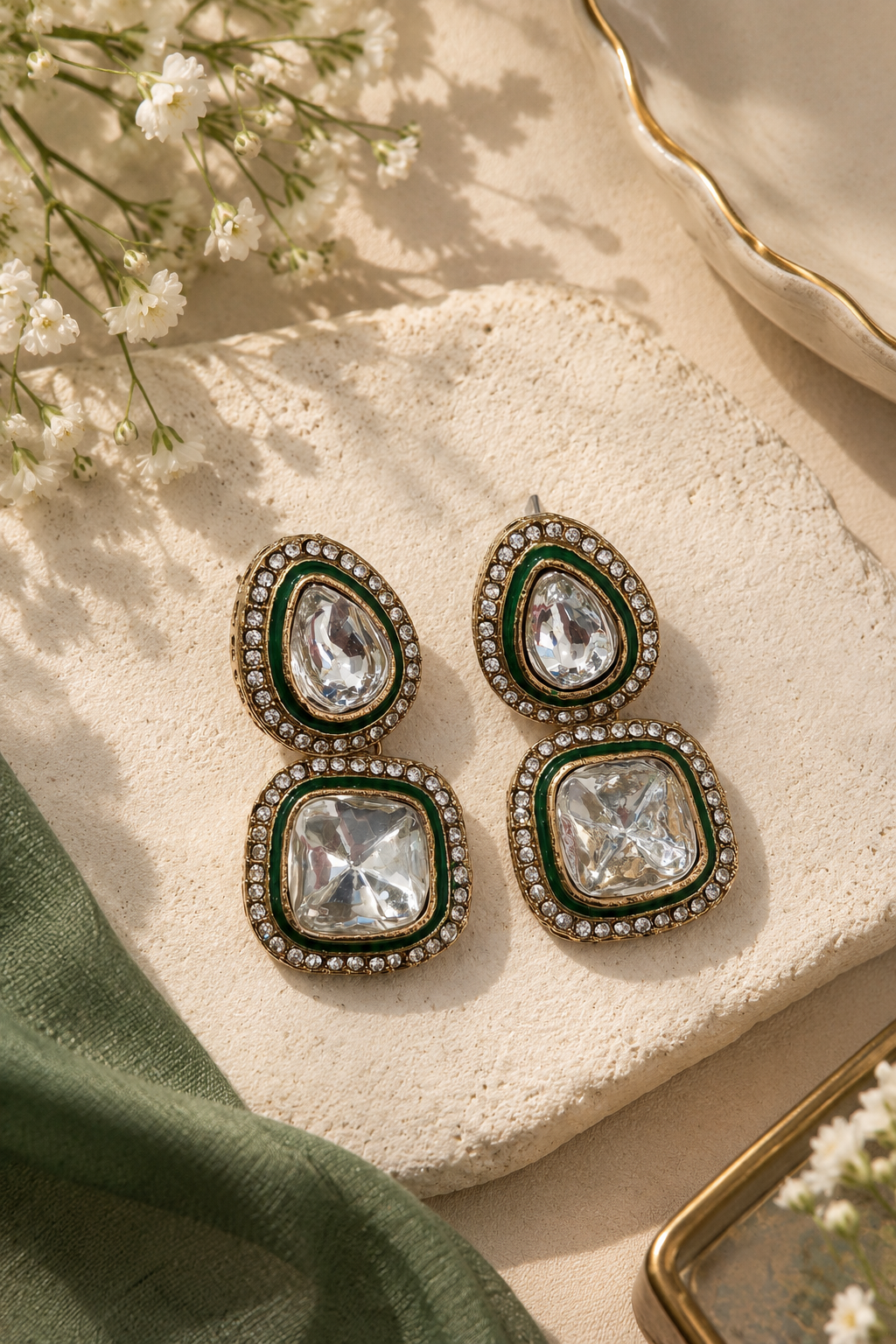 Blush Crystal Double-Drop Earrings