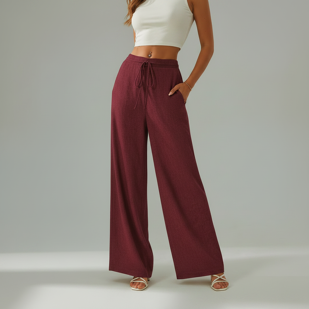 Deep Maroon Wide-leg Pants