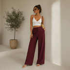 Deep Maroon Wide-leg Pants