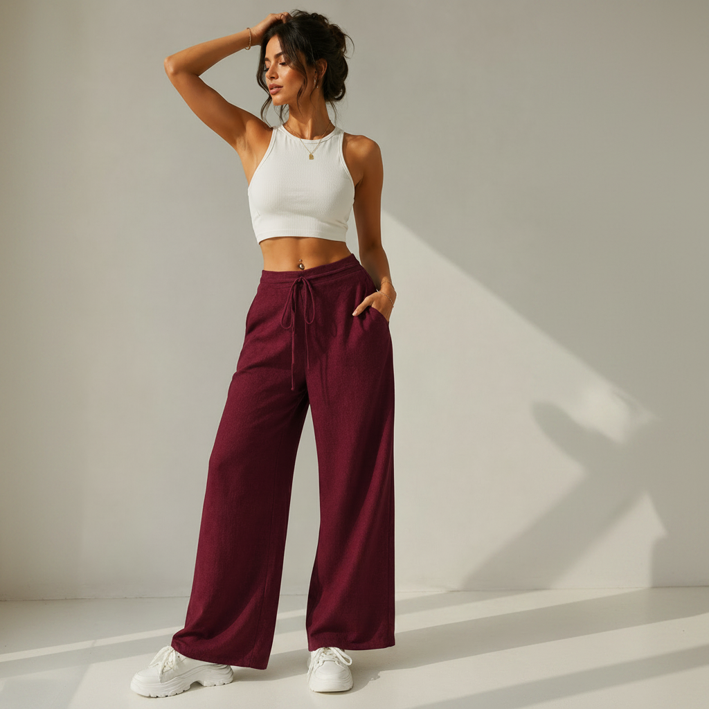 Deep Maroon Wide-leg Pants
