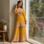 Yellow Silk Gharara Suit Set