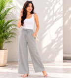 Grey Wide-Leg Linen Blend Pants