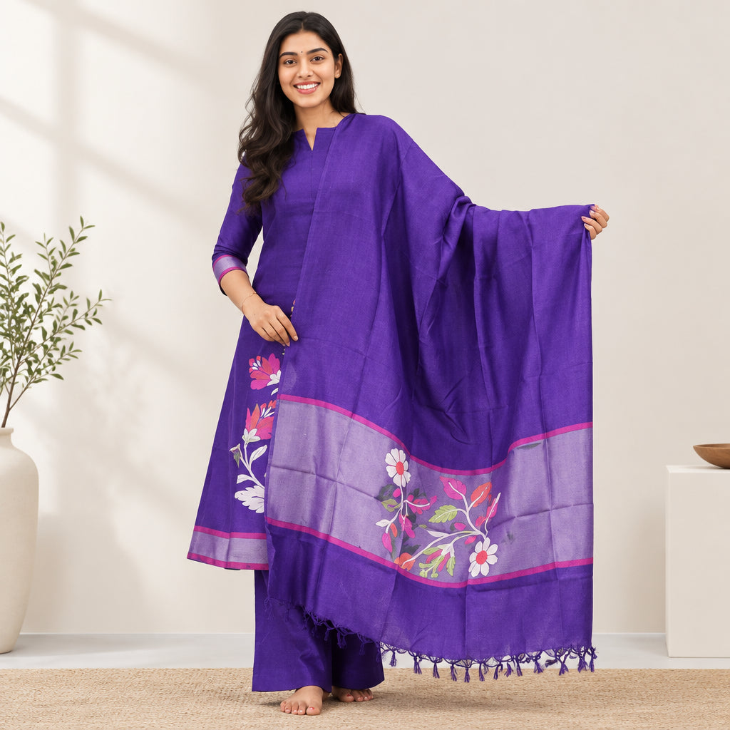 Violet Floral Motif Kurti Set