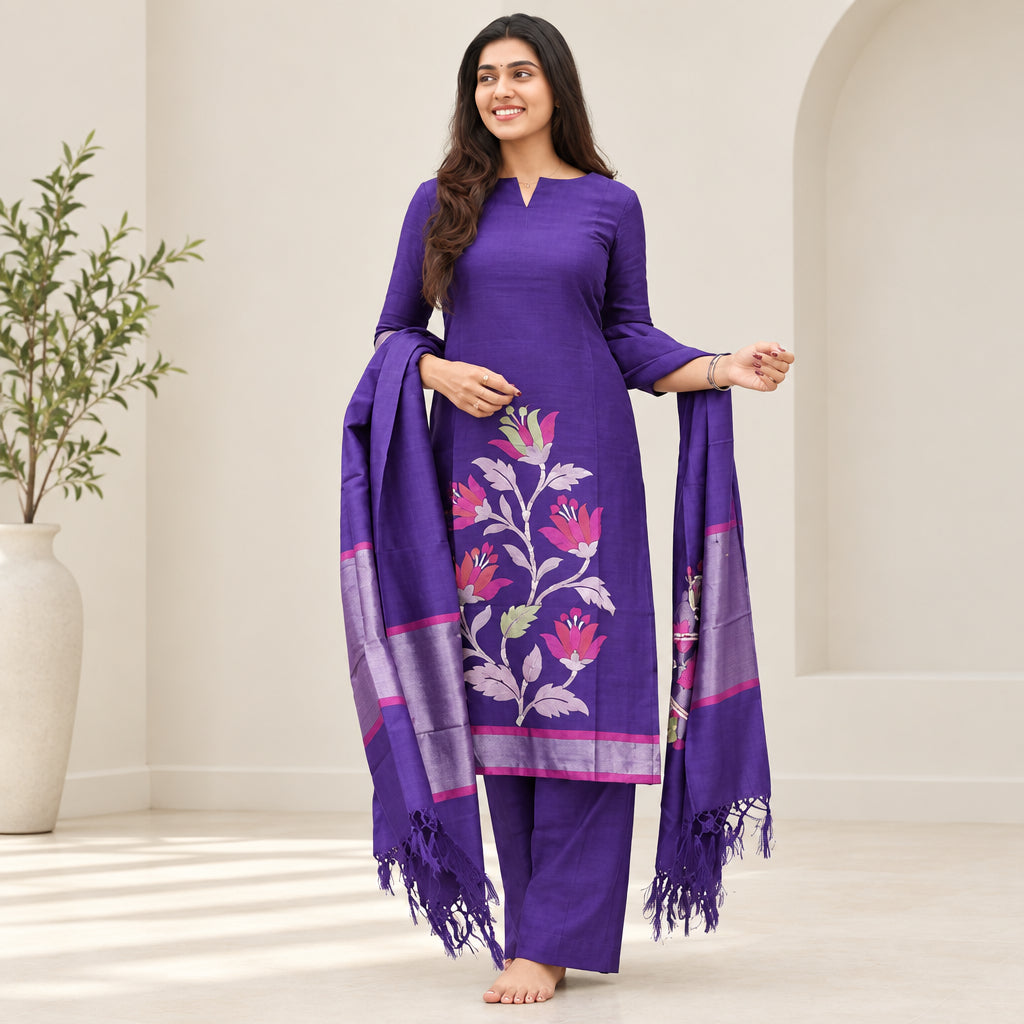 Violet Floral Motif Kurti Set