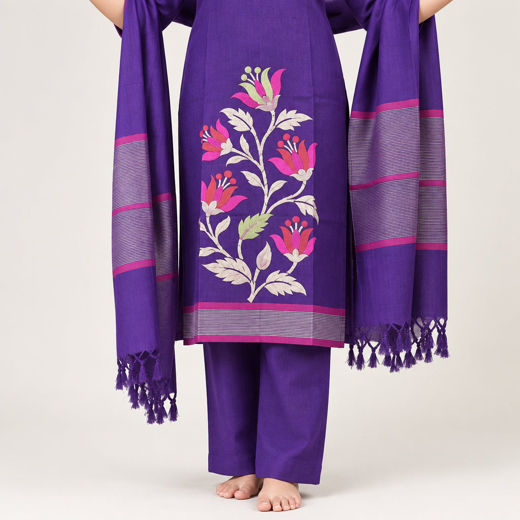 Violet Floral Motif Kurti Set