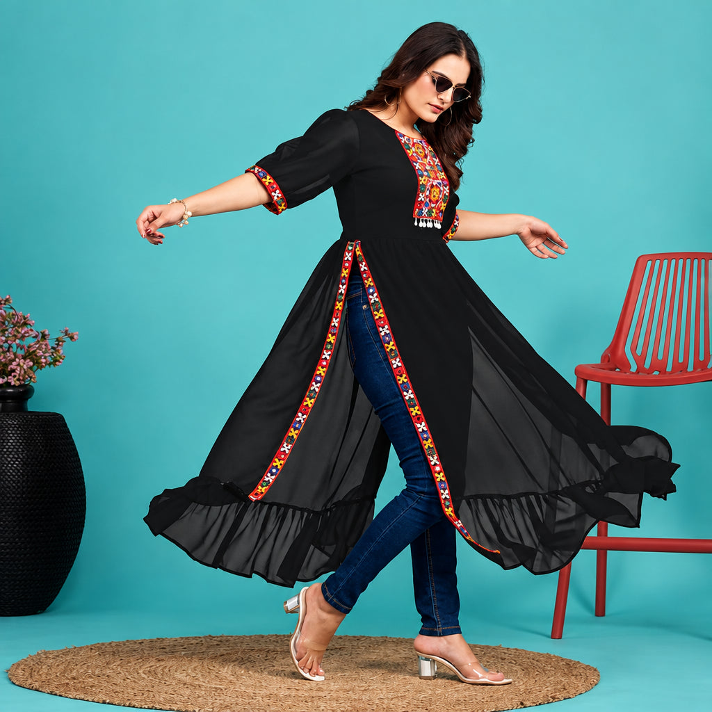 Georgette Embroidered Black Kurti