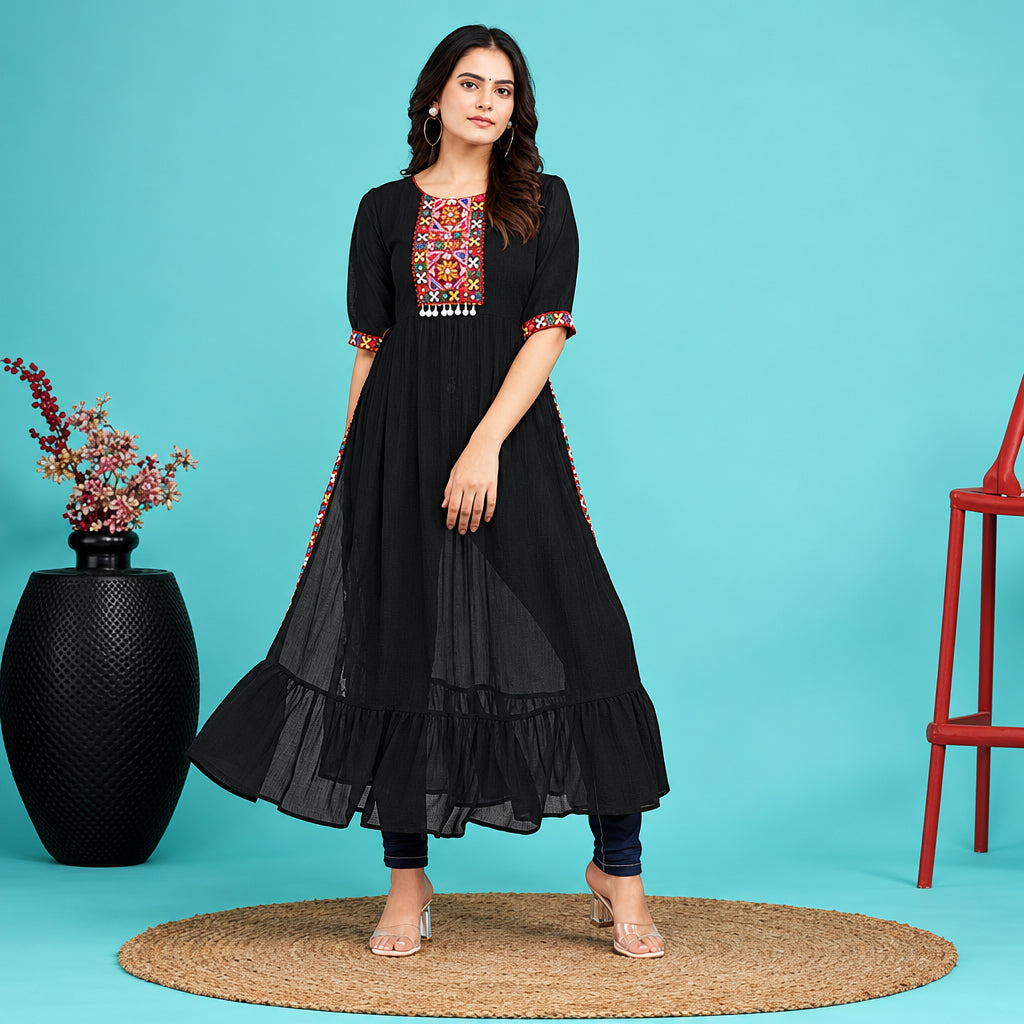 Georgette Embroidered Black Kurti