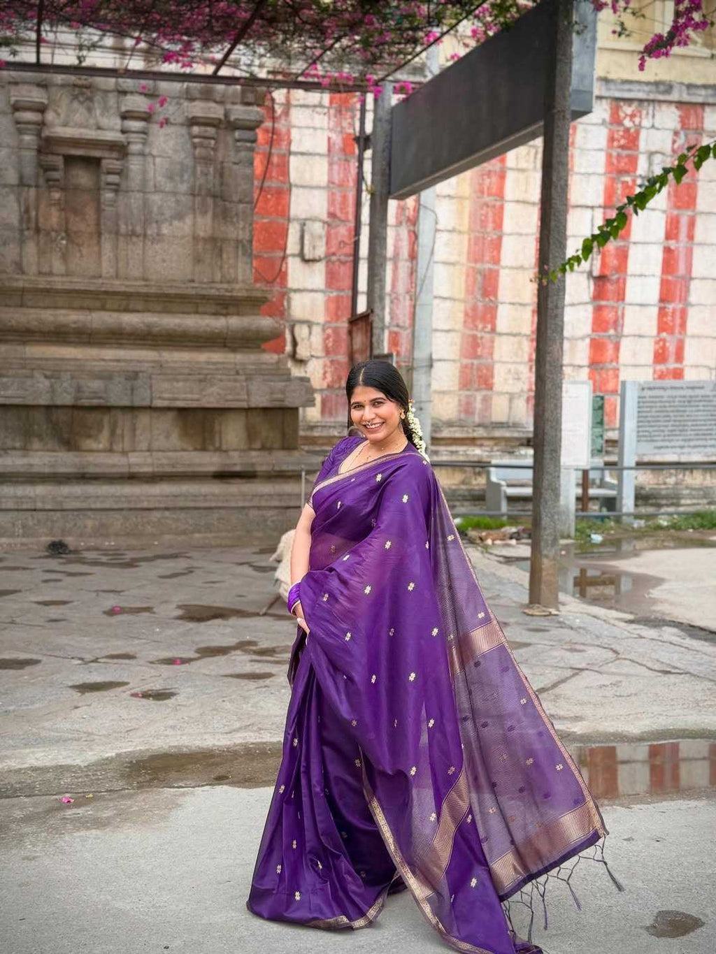 Purple Silk Saree with Gold Butis