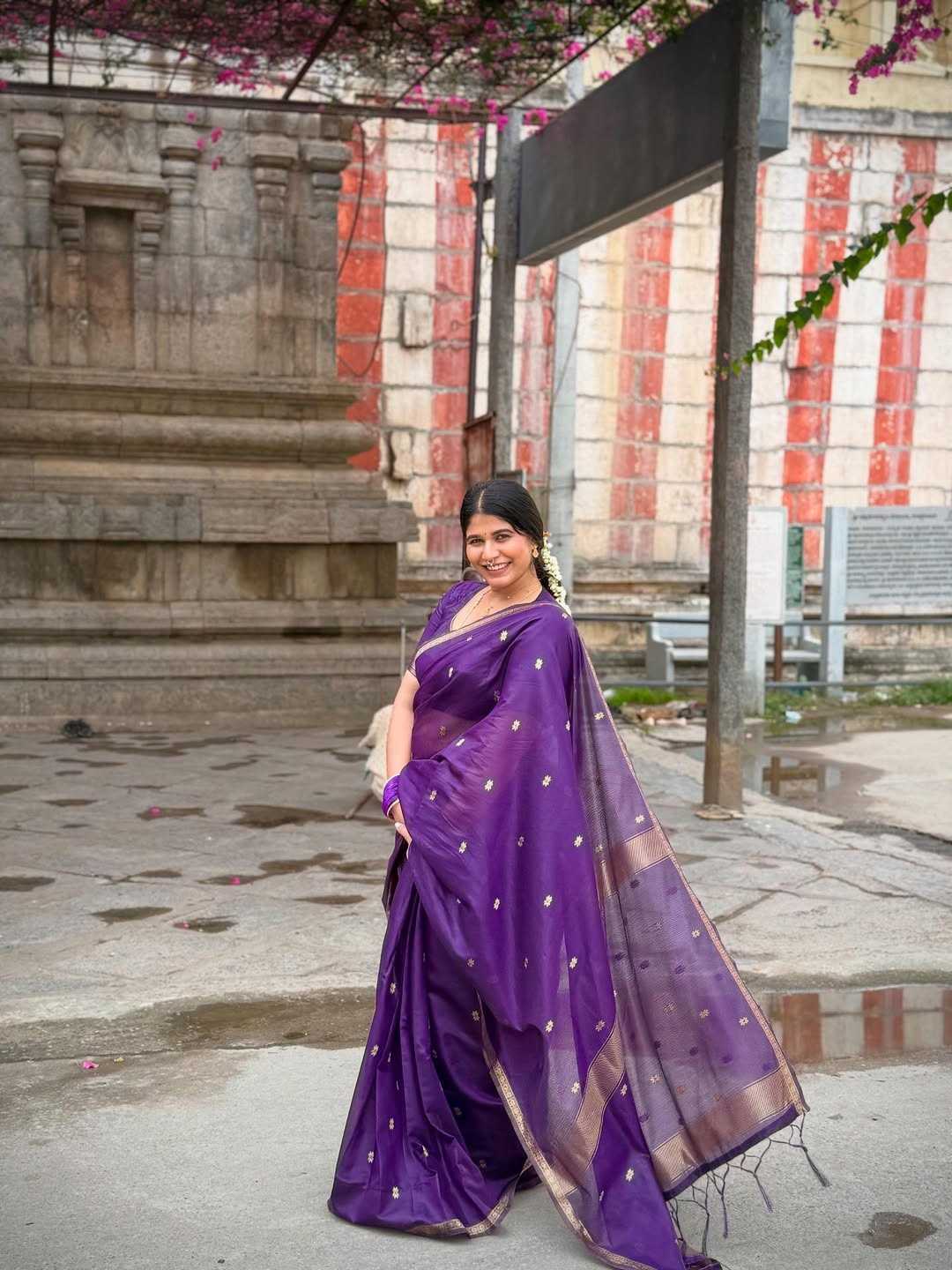 Purple Silk Saree with Gold Butis