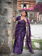 Purple Silk Saree with Gold Butis