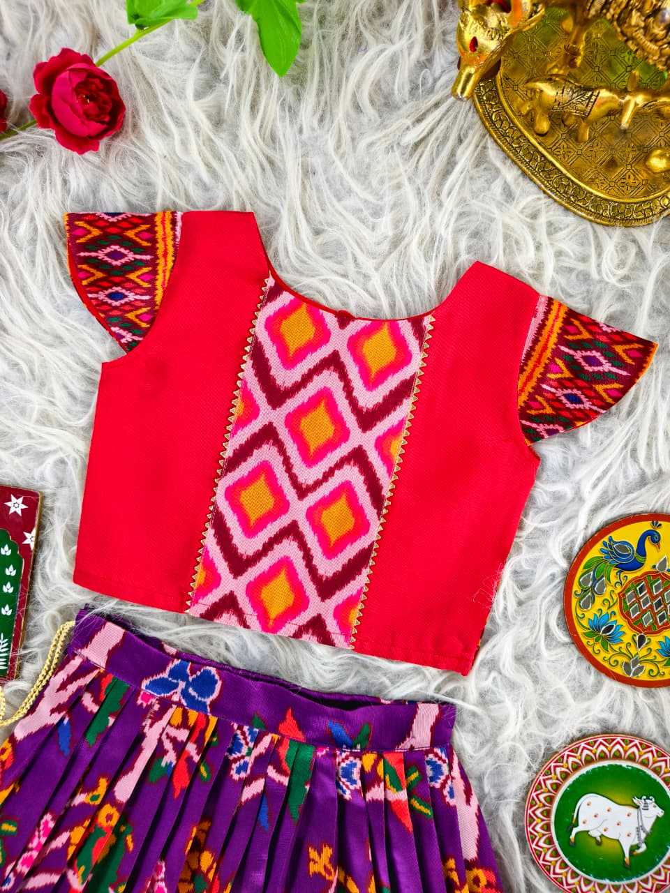 Kids Purple Patola Silk Lehenga and blouse set