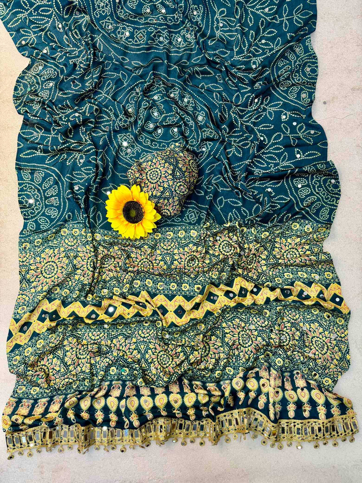 Teal Sunflower Royale Printed Ensemble
