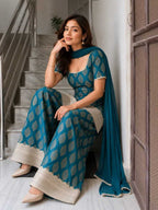Teal short Kurti Palazzo Set with Dupatta