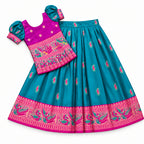 Kids Teal & Pink Silk Pattu lehenga and Blouse set