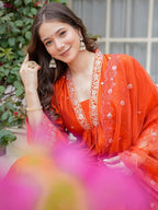 Orange Embroidered Anarkali Set