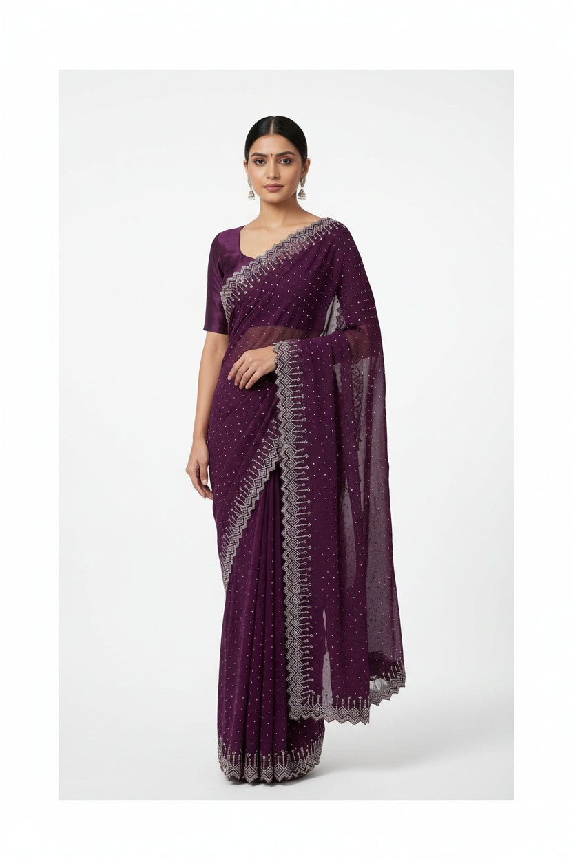 Purple Georgette Stone Work Saree
