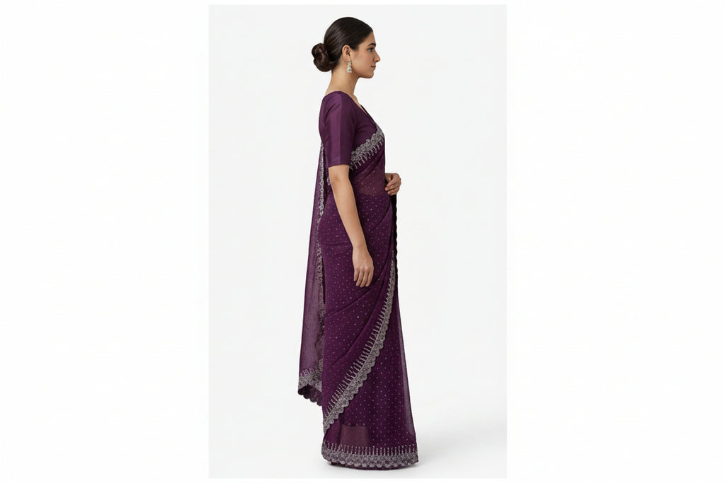 Purple Georgette Stone Work Saree