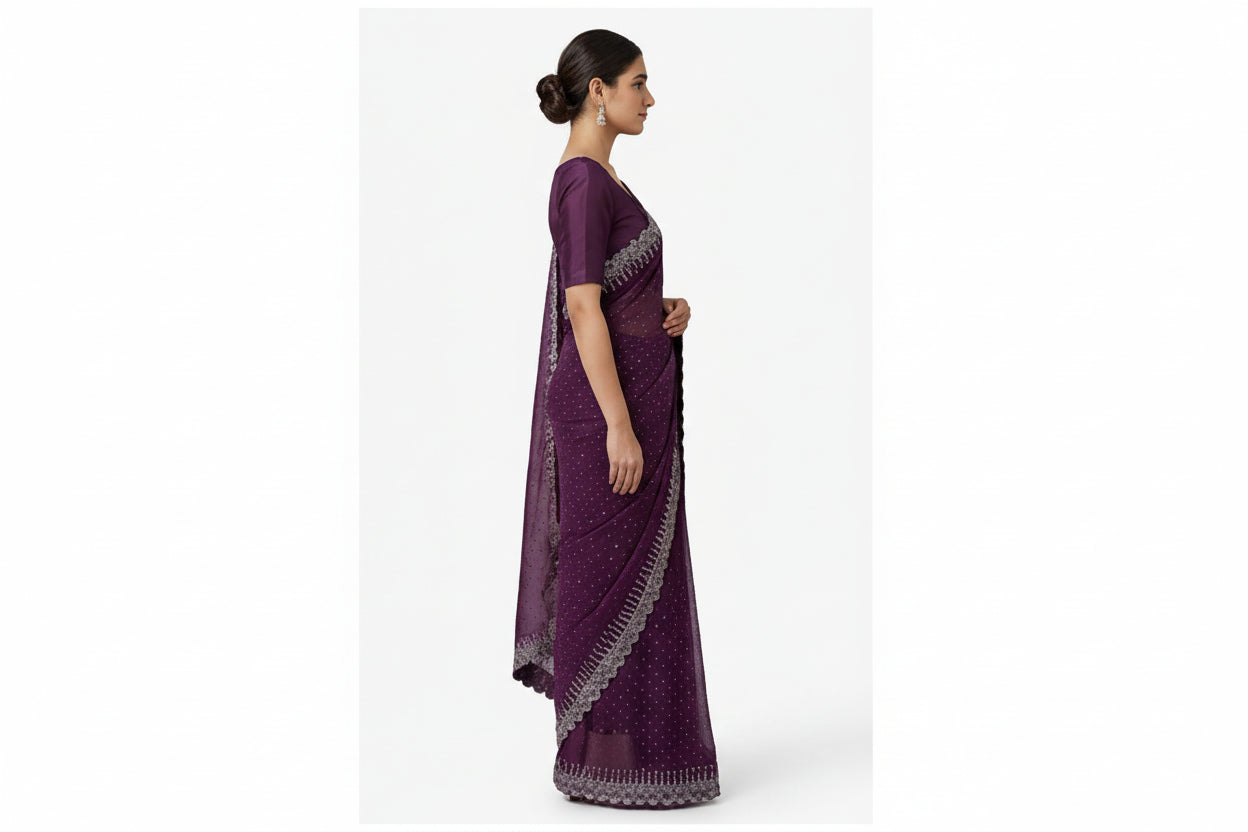 Purple Georgette Stone Work Saree