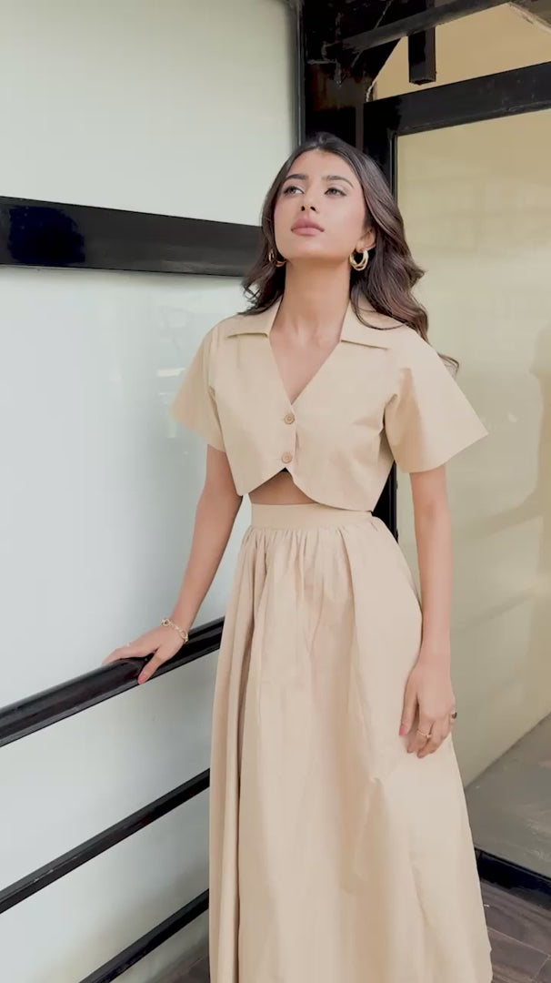 Cropped Shirt and Maxi Skirt Set