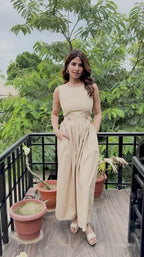 Beige Pleated Maxi Dress