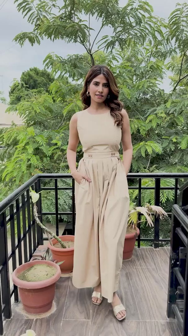 Beige Pleated Maxi Dress