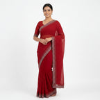 Vibrant Red Georgette Stone Work Saree