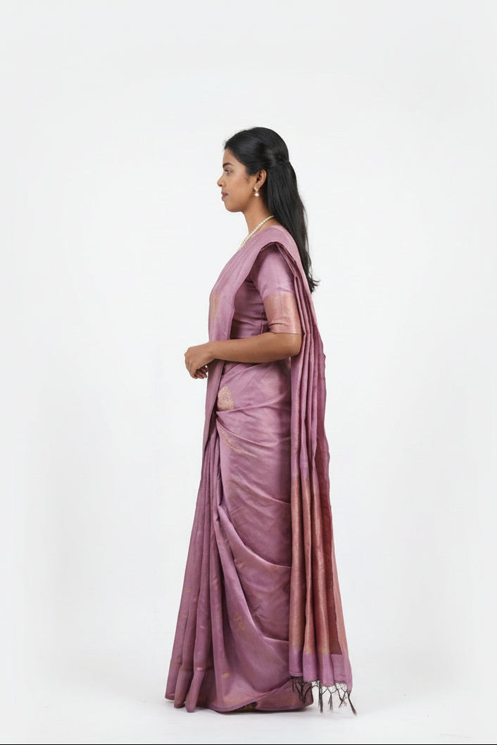Mauve Pink Lichi Silk Saree
