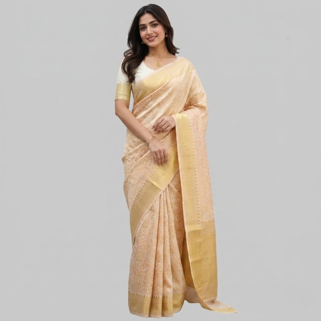 Cream and Gold Saree