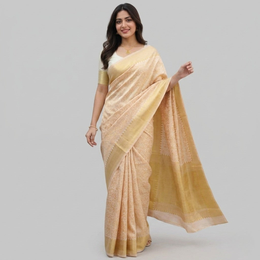 Cream and Gold Saree
