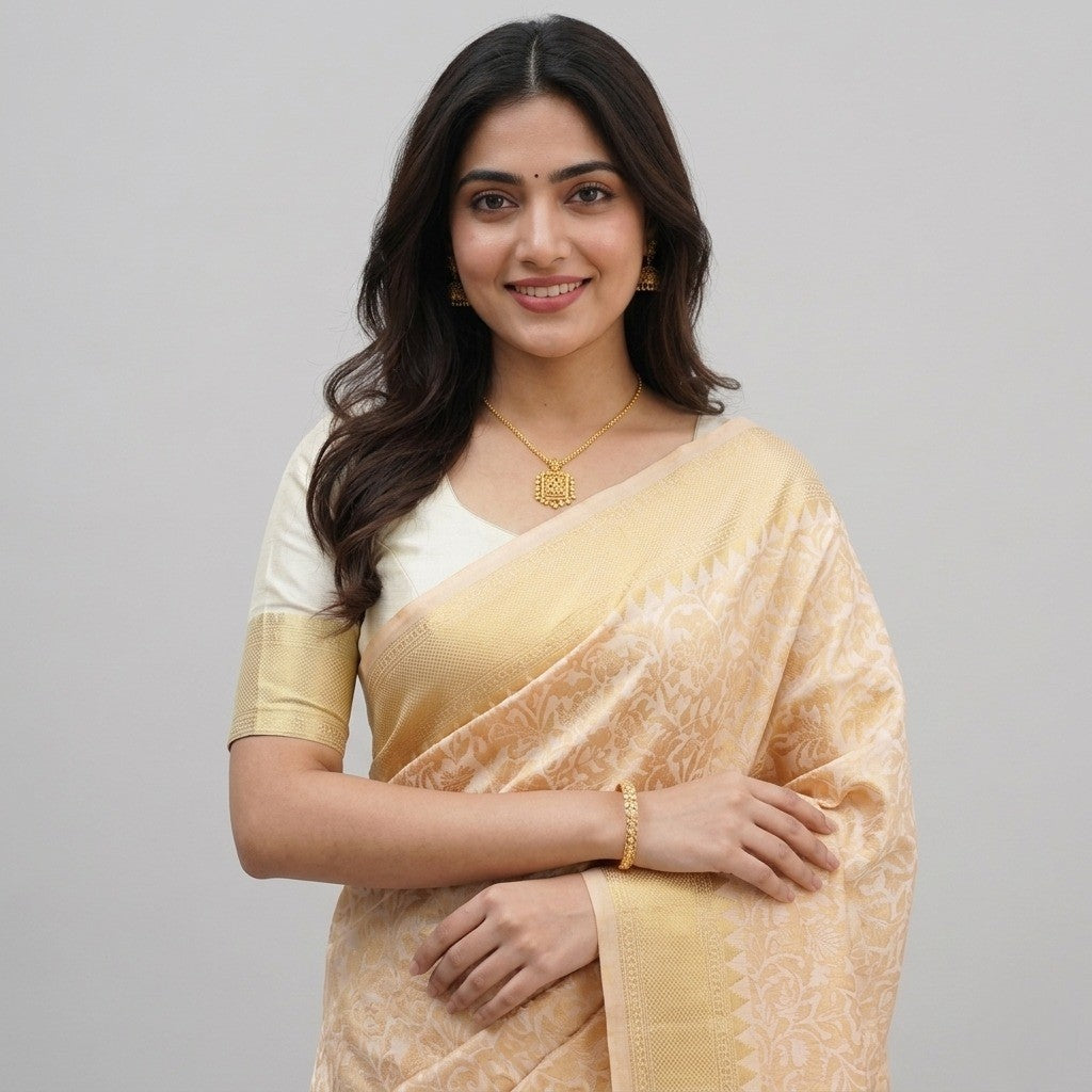 Cream and Gold Saree