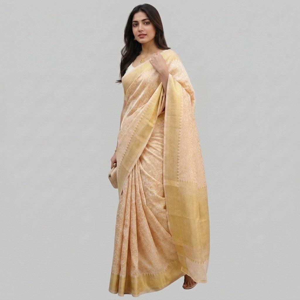 Cream and Gold Saree
