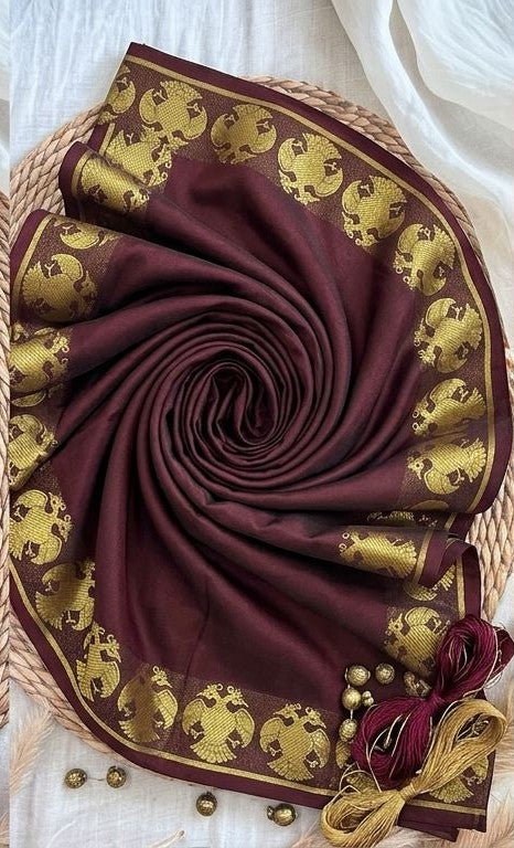 Brown Solid Crepe Saree