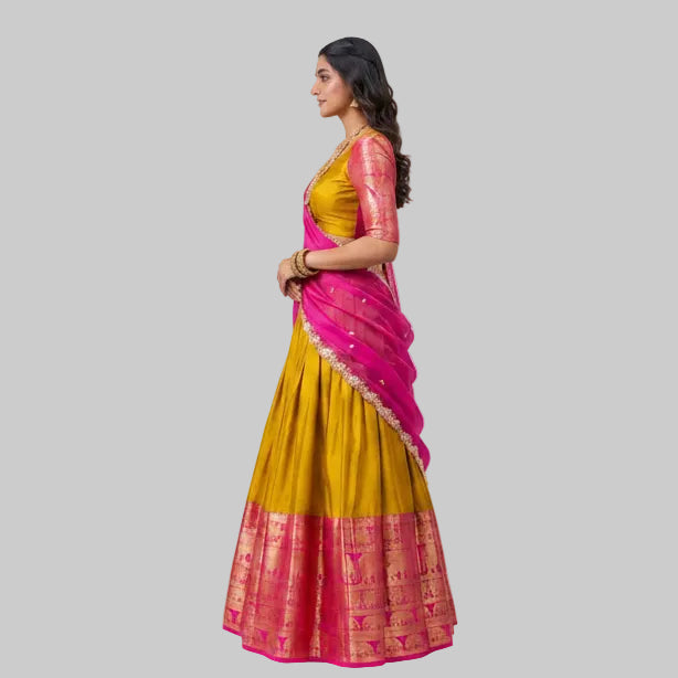 Yellow Narayan Pattu Half Saree