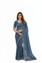 Grey Georgette Stone Work Saree