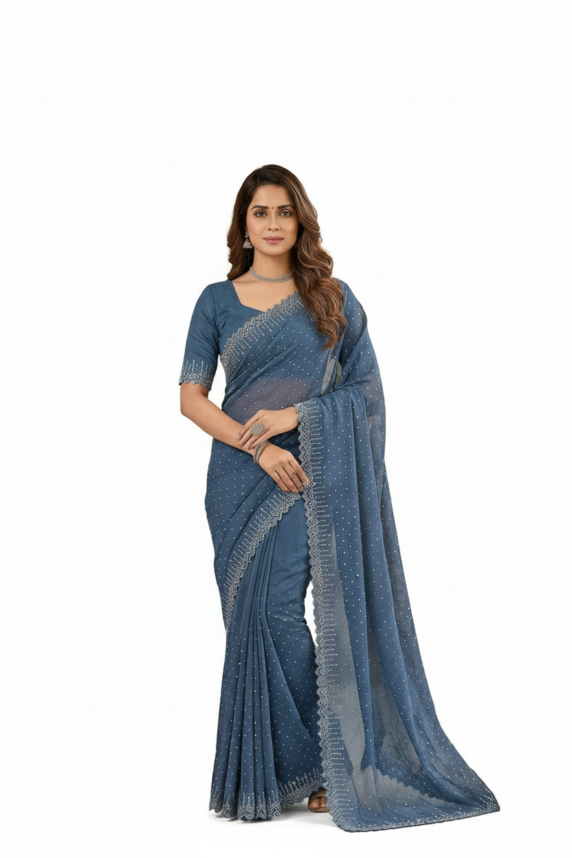Grey Georgette Stone Work Saree
