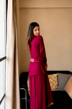 Embroidered Wine Sharara Set