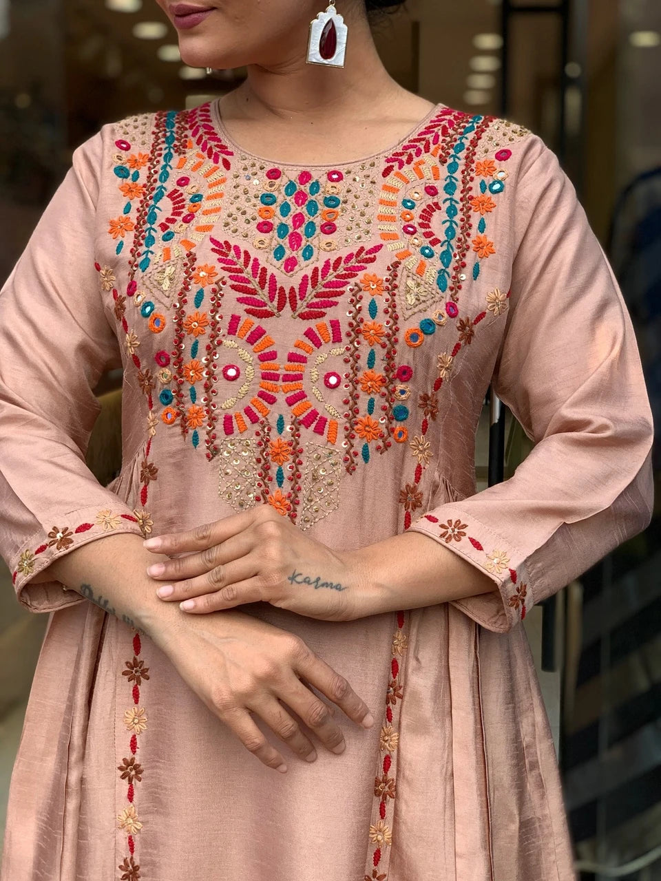 Peach Bloom Kurti Set