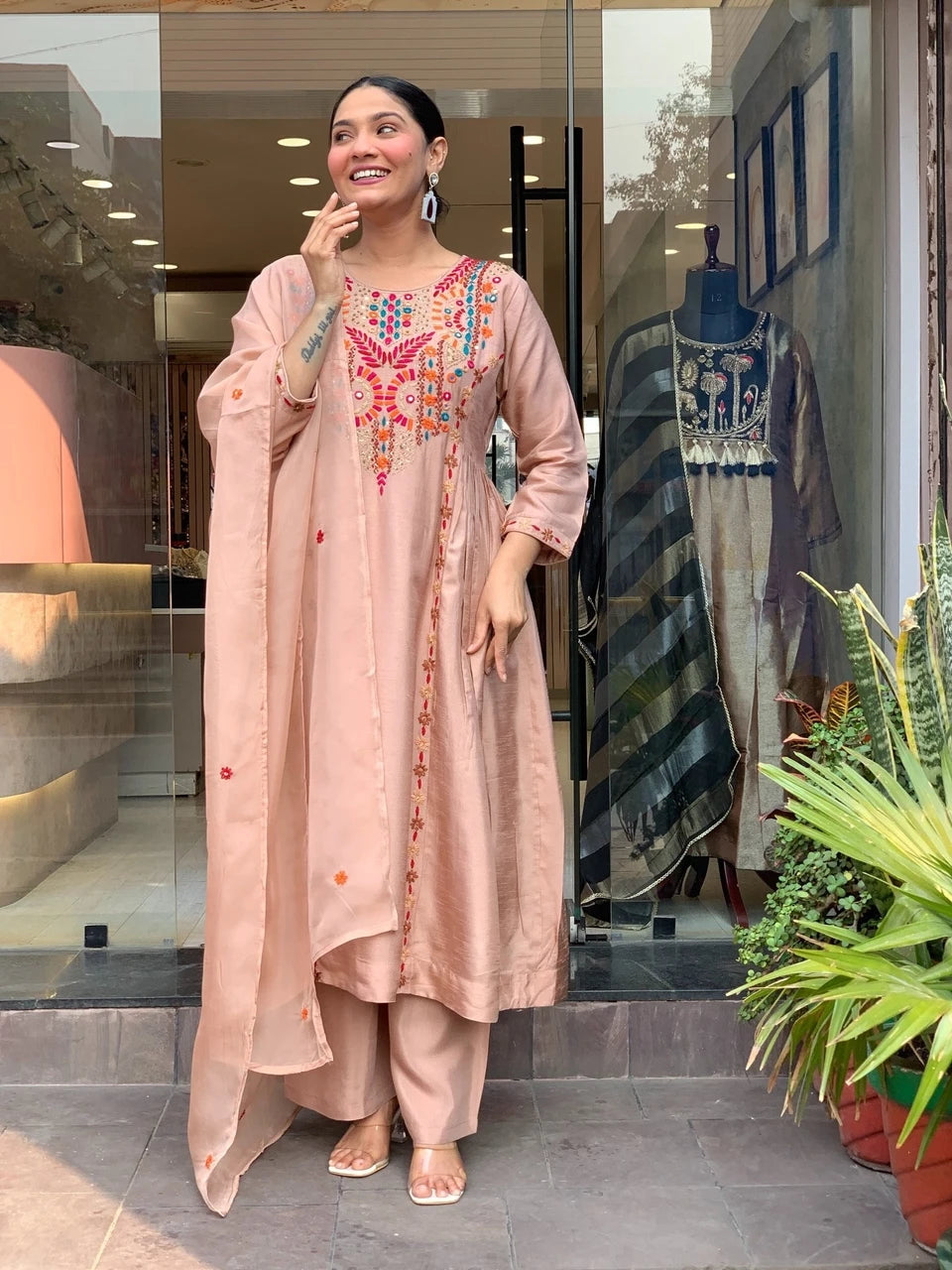 Peach Bloom Kurti Set
